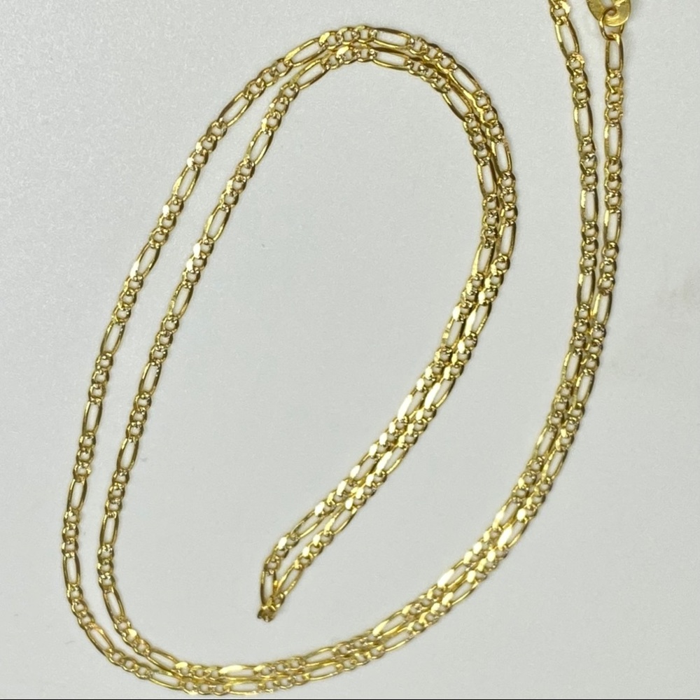Solid 14K Gold 22” Figaro Link Diamond Cut Chain